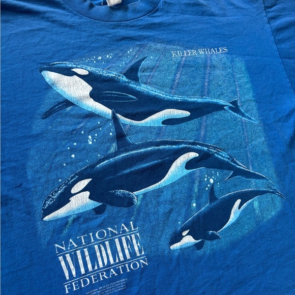Vintage 1990 National Wildlife Foundation Killer Whale Blue Tshirt XL Men’s Boxy - Picture 9 of 9